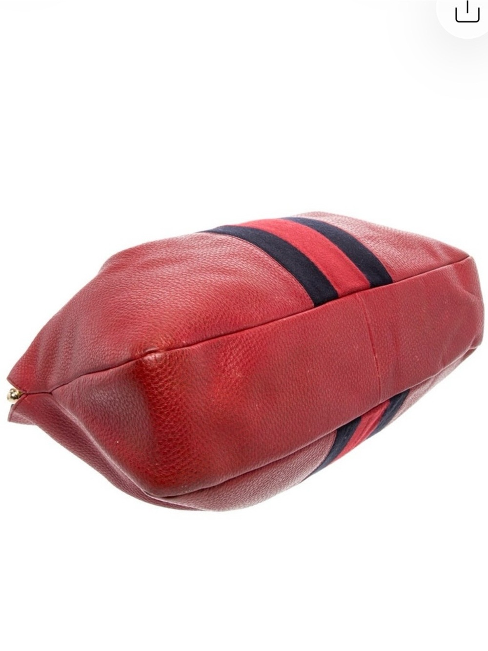 Gucci Large Red Leather Tote with navy Stripe Detailing - Picture 5 of 6